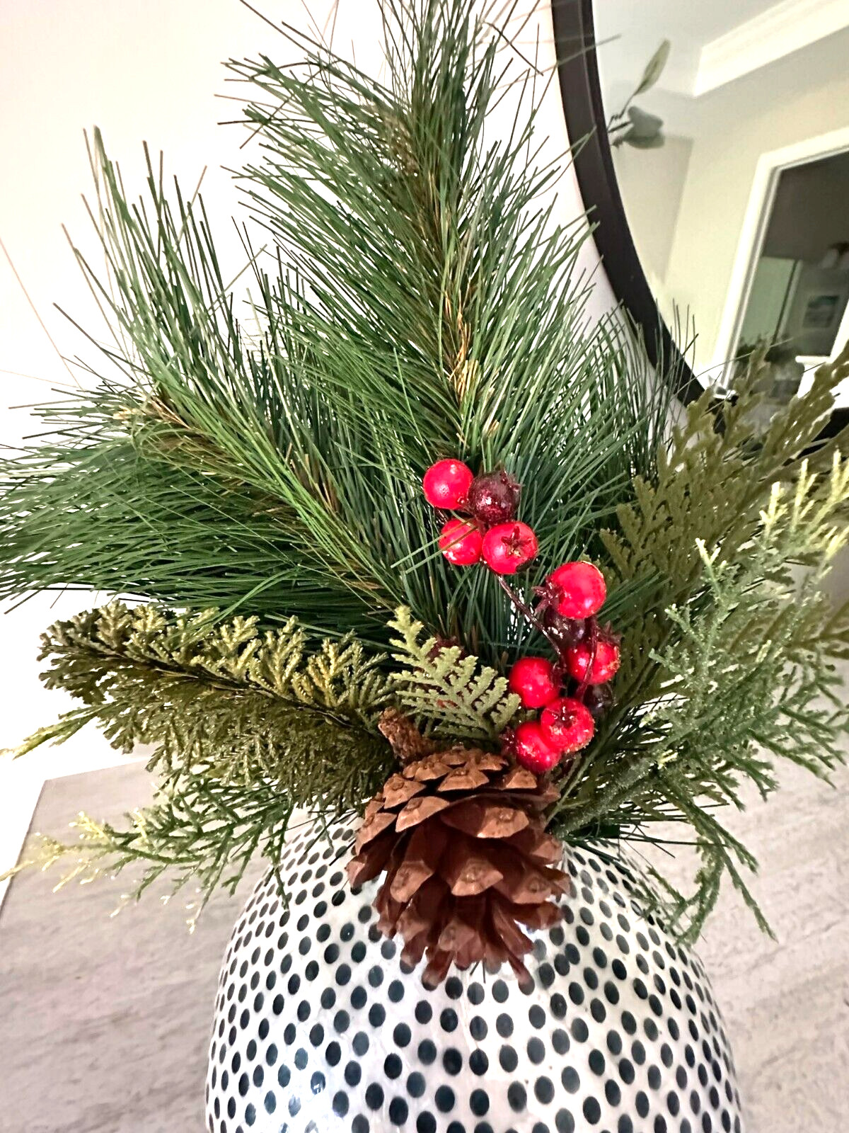 Christmas Pine Berry Pinecone Spray, Christmas Stem, Cedar Branch 14″H