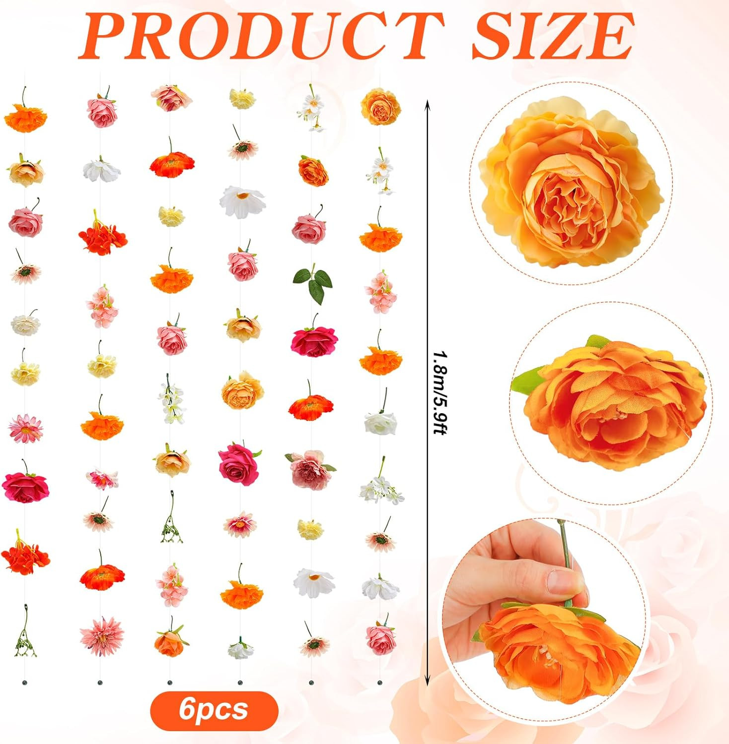 6 Pcs 35.4 Ft Flower Garlands Artificial Wildflower Vines Floral Hanging Backdro