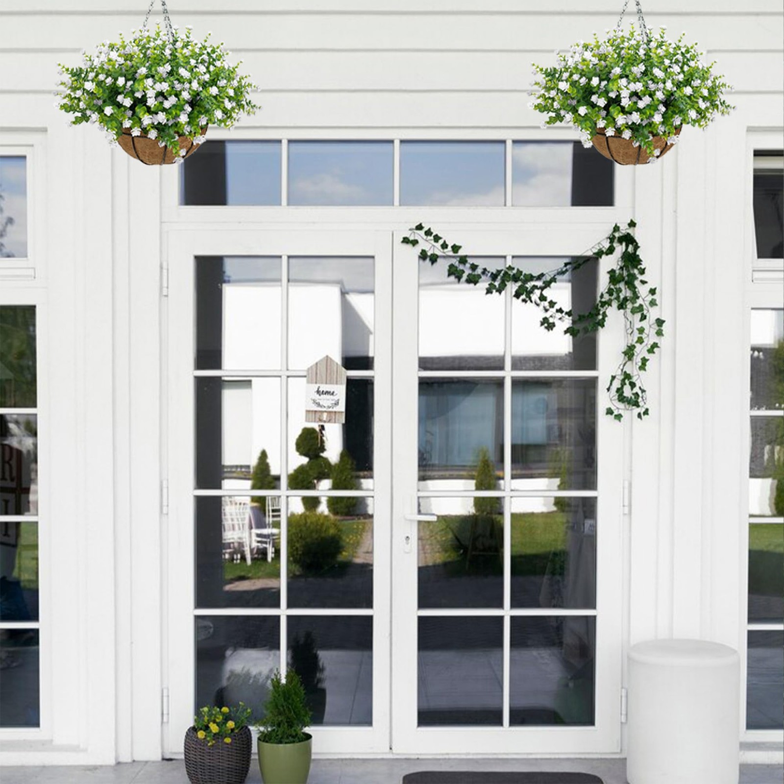 NETAP Artificial Hanging Flowers Basket for Outdoor, 16 Fake Flowers Look Rea…