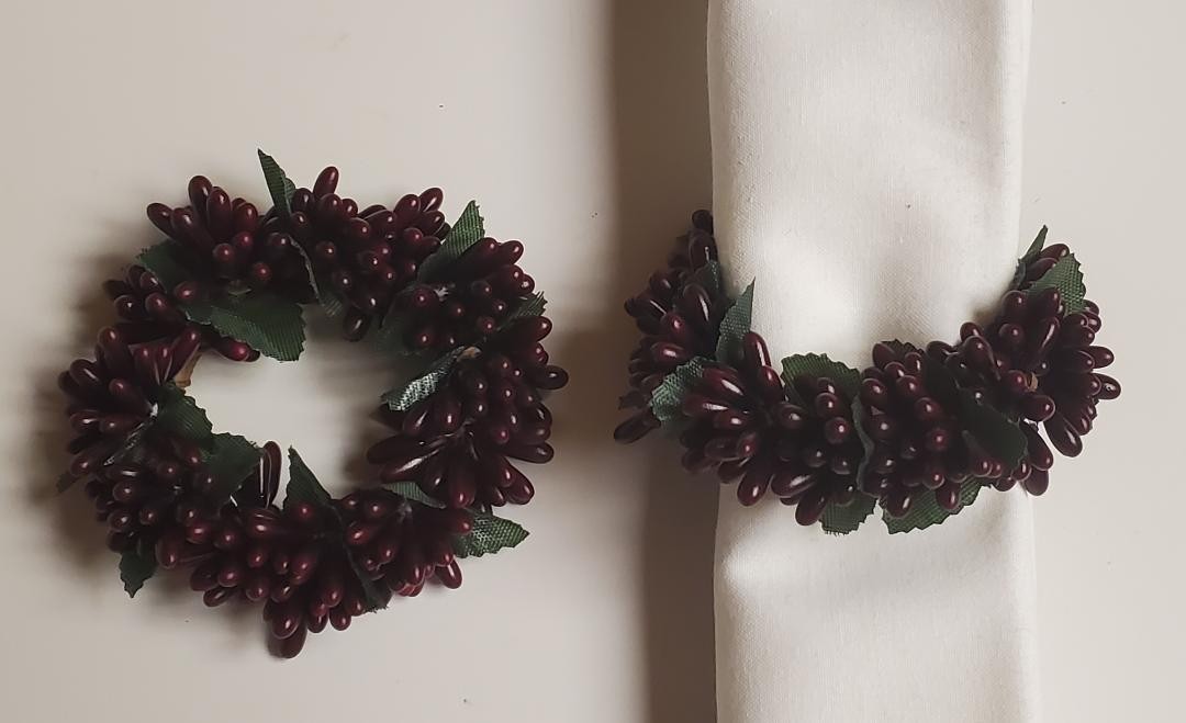 2 Country Primitive Burgundy Pip Berry Napkin Candle Rings 1.5″ Inner