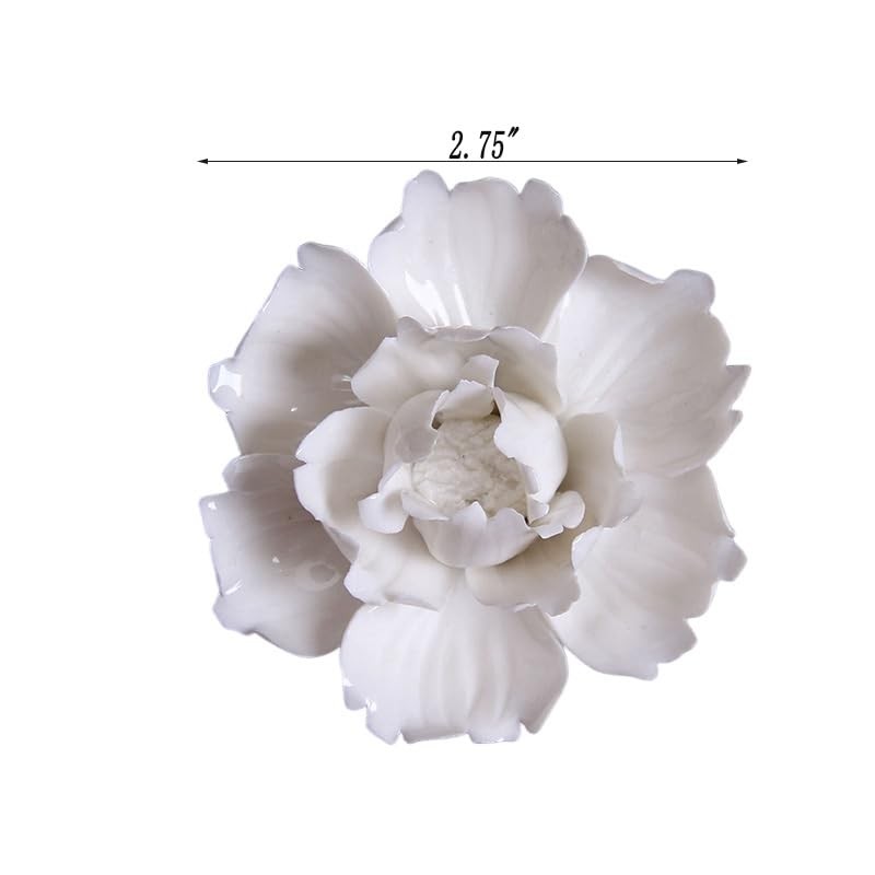 Ceramic Flower Wall Decor Handmade 3D Wall Art Hanging Sculpture White Flower…