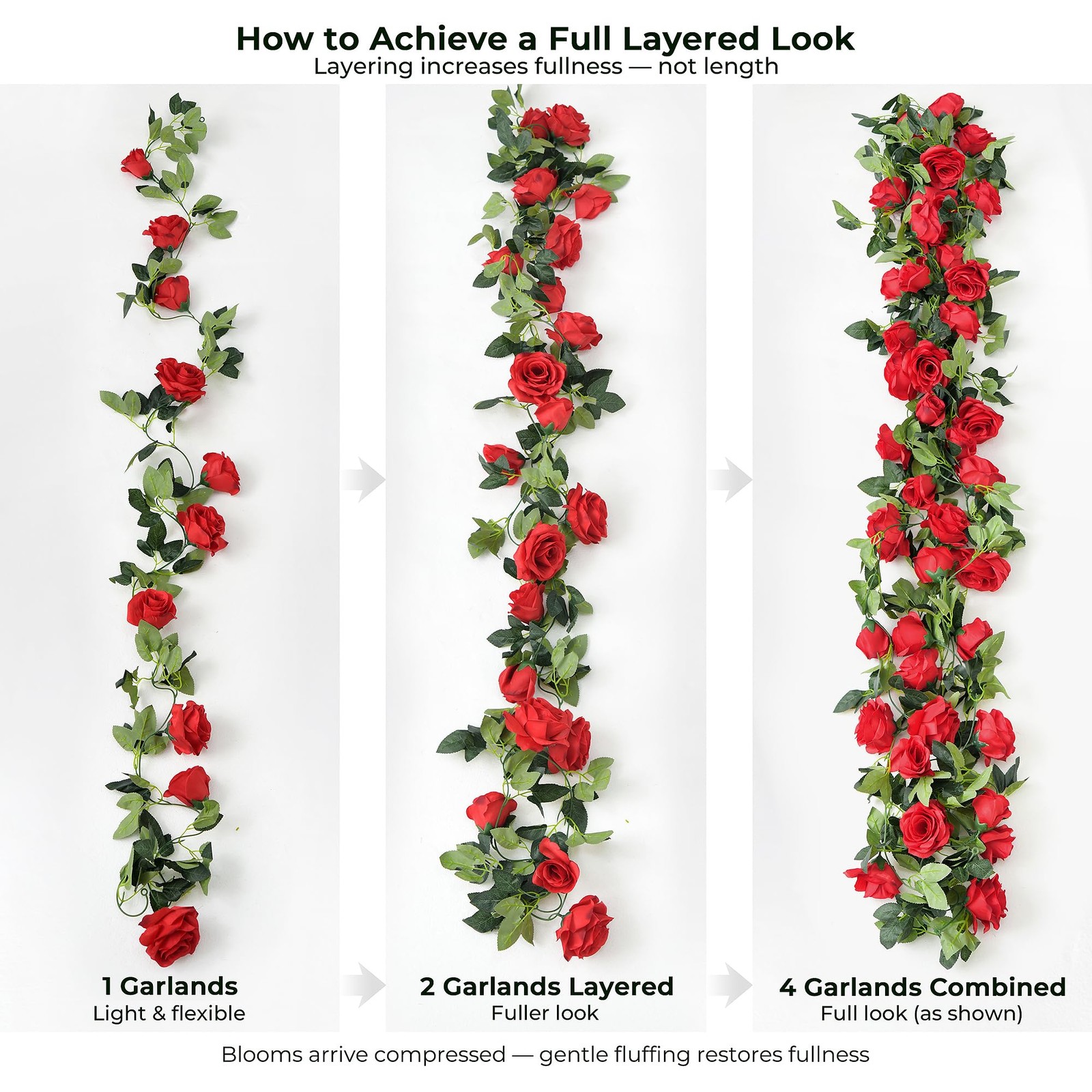 FiveSeasonStuff 29 Ft 4 Pack Rose Silk Flower Garland Artificial Flowers Deco…
