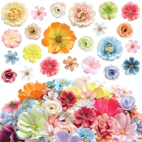 180Pcs Mini Silk Flower Heads – Multicolor Faux Roses & Daisies for DIY Crafts,