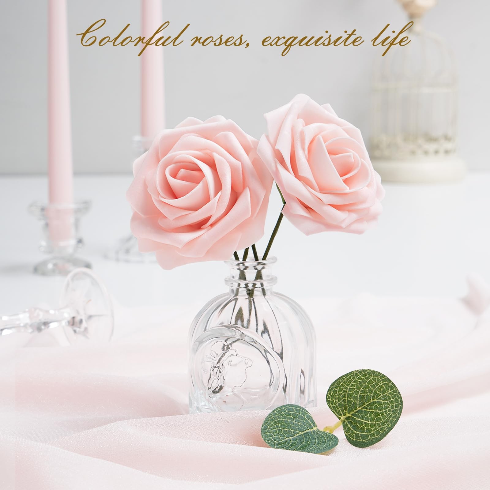 16Pcs Foam Pink Roses with Stems for DIY Bouquets, Weddings & Party Decor