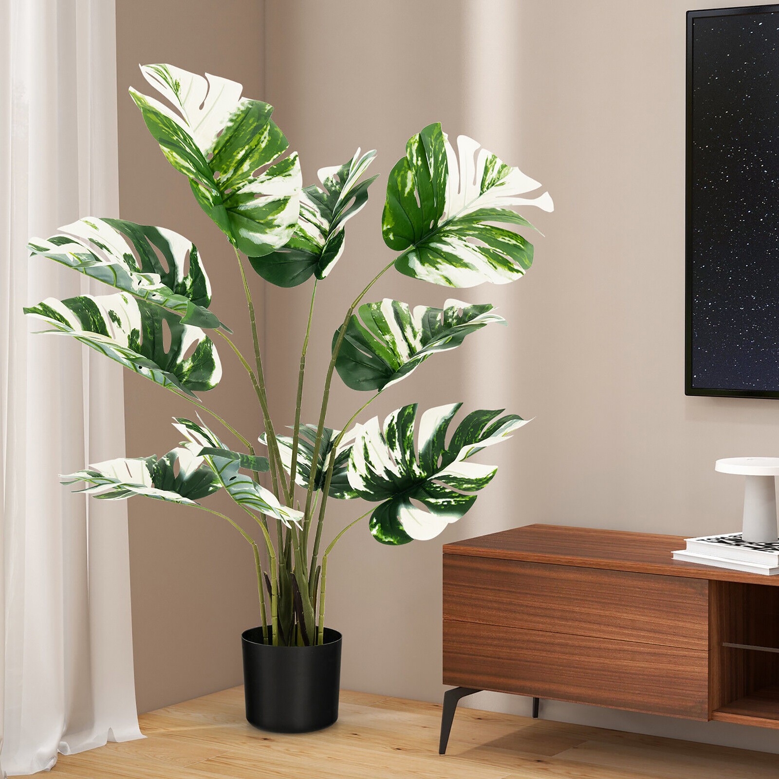 4FT Artificial Monstera Deliciosa Tree 2-Pack Fake Plant Faux Tree for Decor