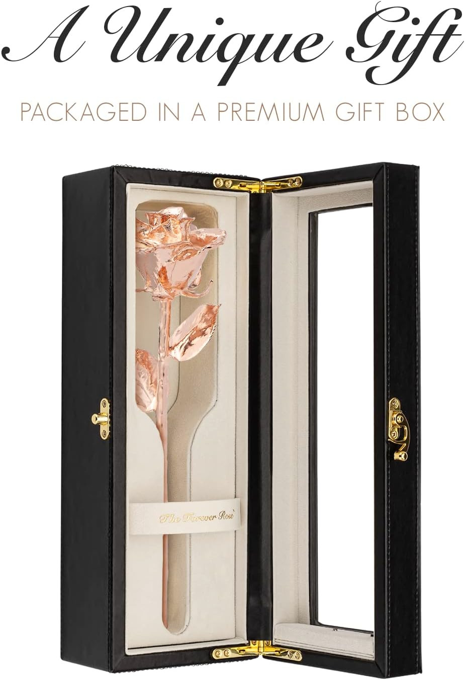 Luxury Leather Case with LED Real Rose Gold Rose – Unique Valentine’s Gift