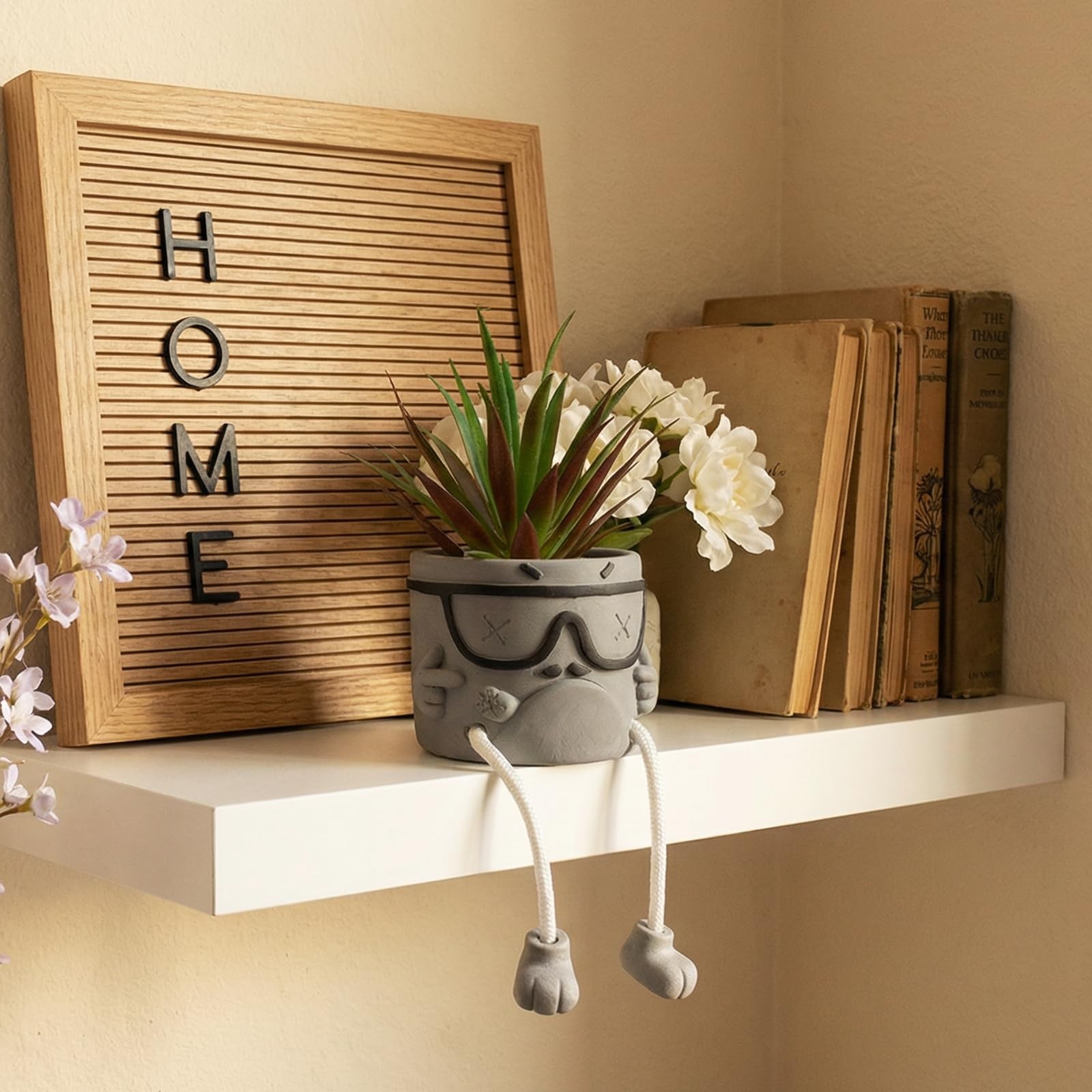 1 PCS Creative Artificial Succulents Cement Pots Hanging Leg Wall Shelf Decor