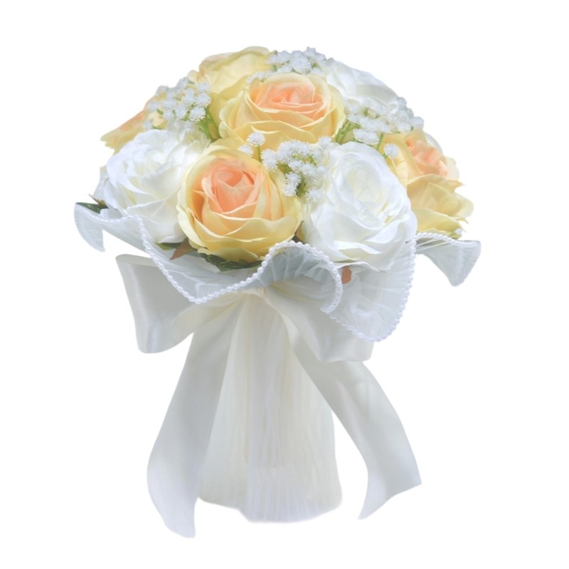Rose Bouquet White Champagne Bridal Arrangement Realistic Fabric Roses Photo