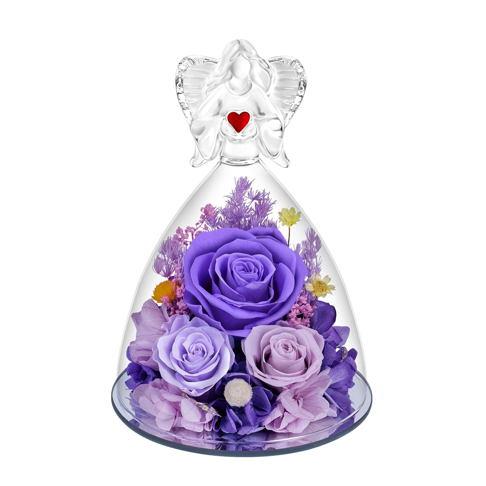 Vryblos Preserved Flowers in Glass Angel Figurine with LED Light,Forever Real…
