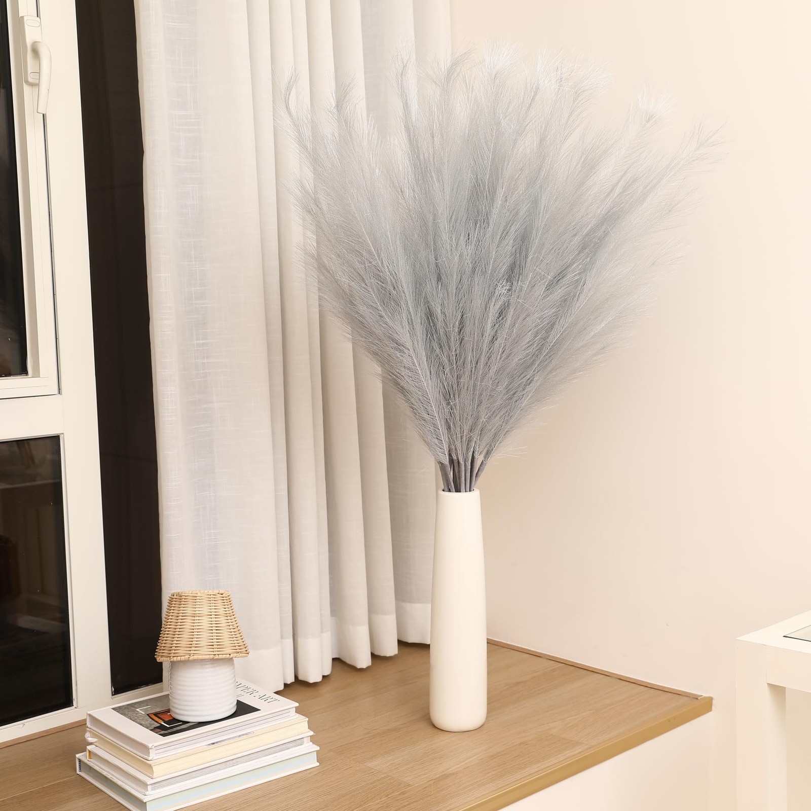 8 PCS Silver Pampas Grass Decor 45 Inch Tall Large Faux Pompous Artificial