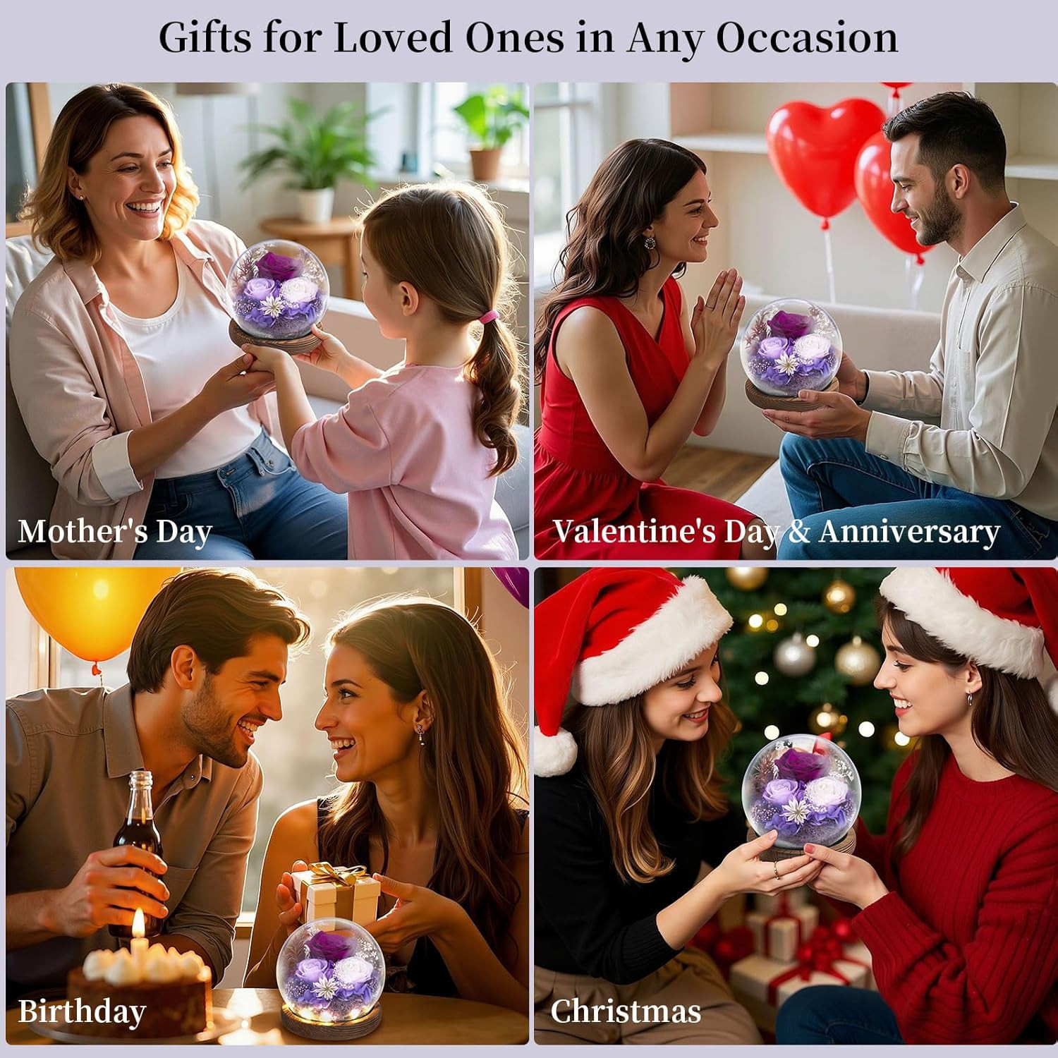 Eternal Rose Gifts for Mom in Glass Dome with LED Light