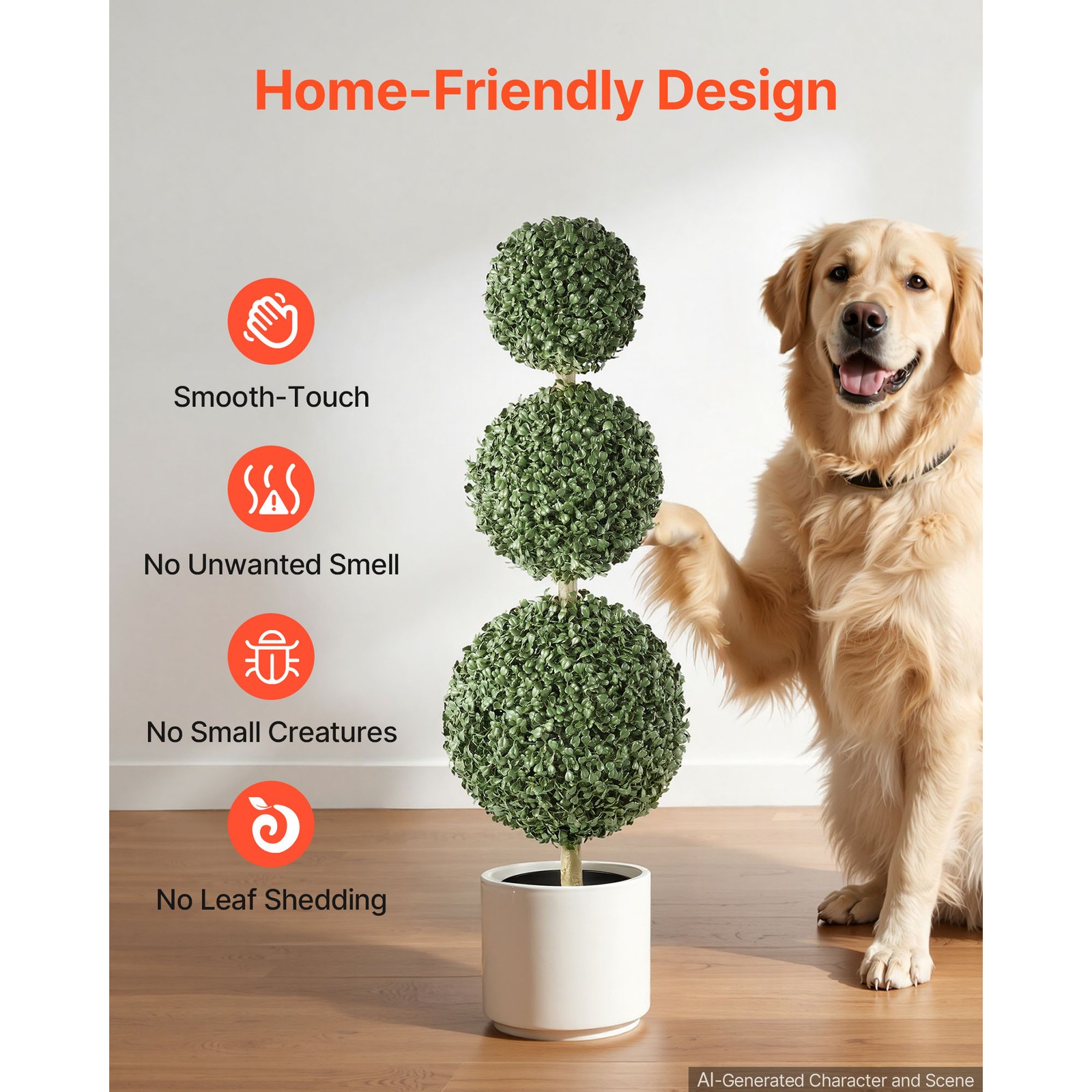Uimoso Artificial Boxwood Triple Ball 3 Ft Set of 2 Greenery Decor for Indoor