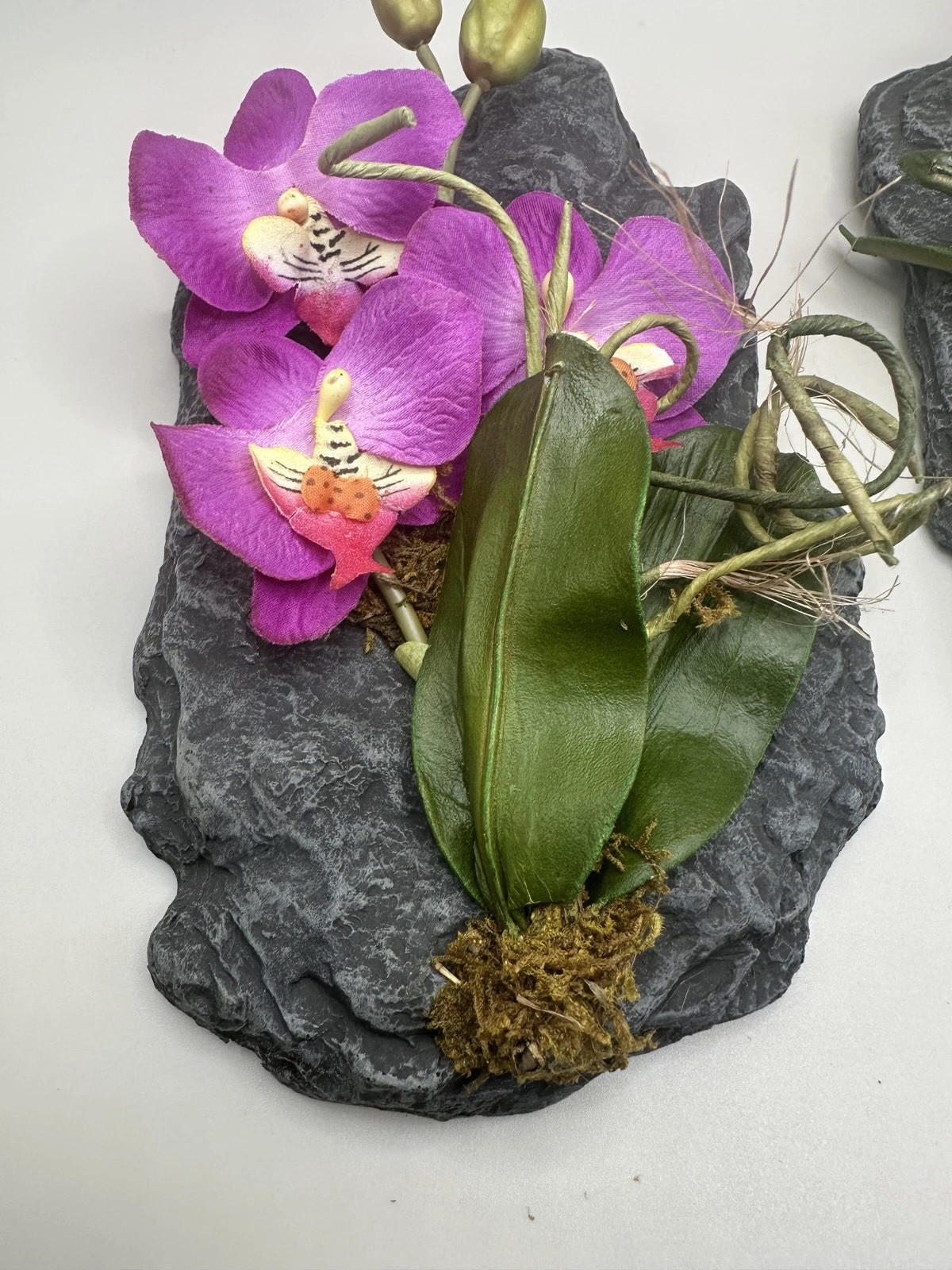 Artificial Orchid Floral Arrangement on Faux Stone Wall Decor (Set of Two) 2002