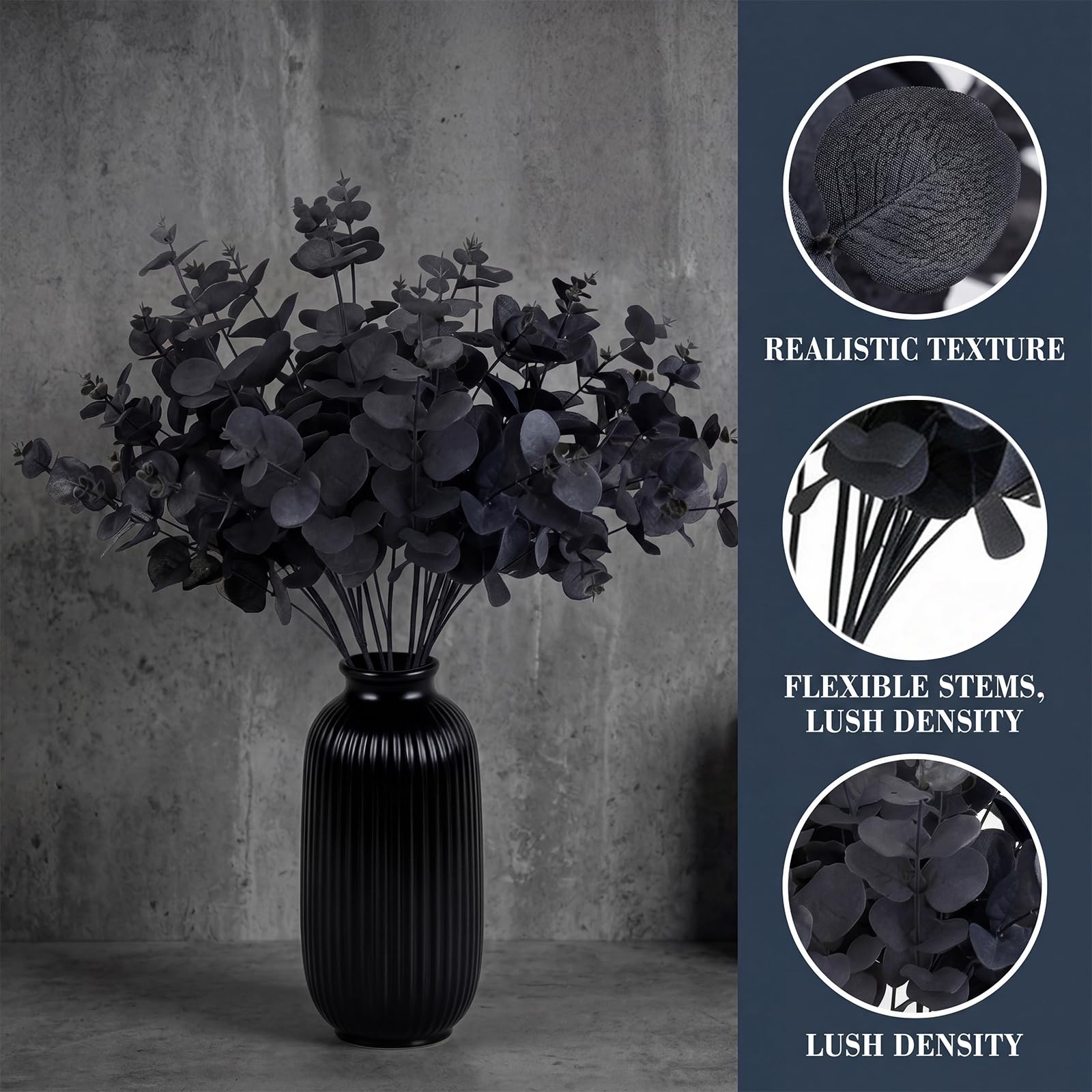 2 Pack Black Eucalyptus Stems with 20 Branches 18.5” Artificial Flower Bouqu…