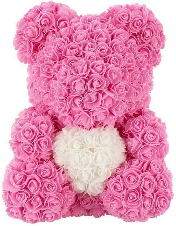 Birthday Gift Rose Bear 14” Pink with white heart forever Rose Teddy Bear NEW!