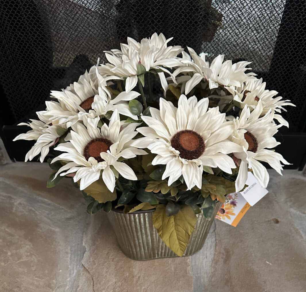 FALL Farmhouse Centerpiece by Harvest Decor WHITE SUNFLOWERS ARRANGEMENT NWT