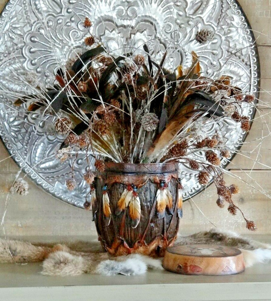 Indigenous American Themed Round Drum Box Floral Arrangement