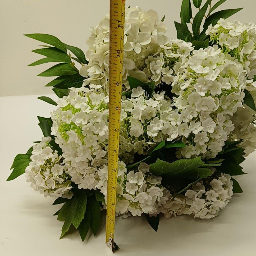 Artificial White Hydrangea Flower Bouquet 12 In Plastic Houseplant Floral Decor