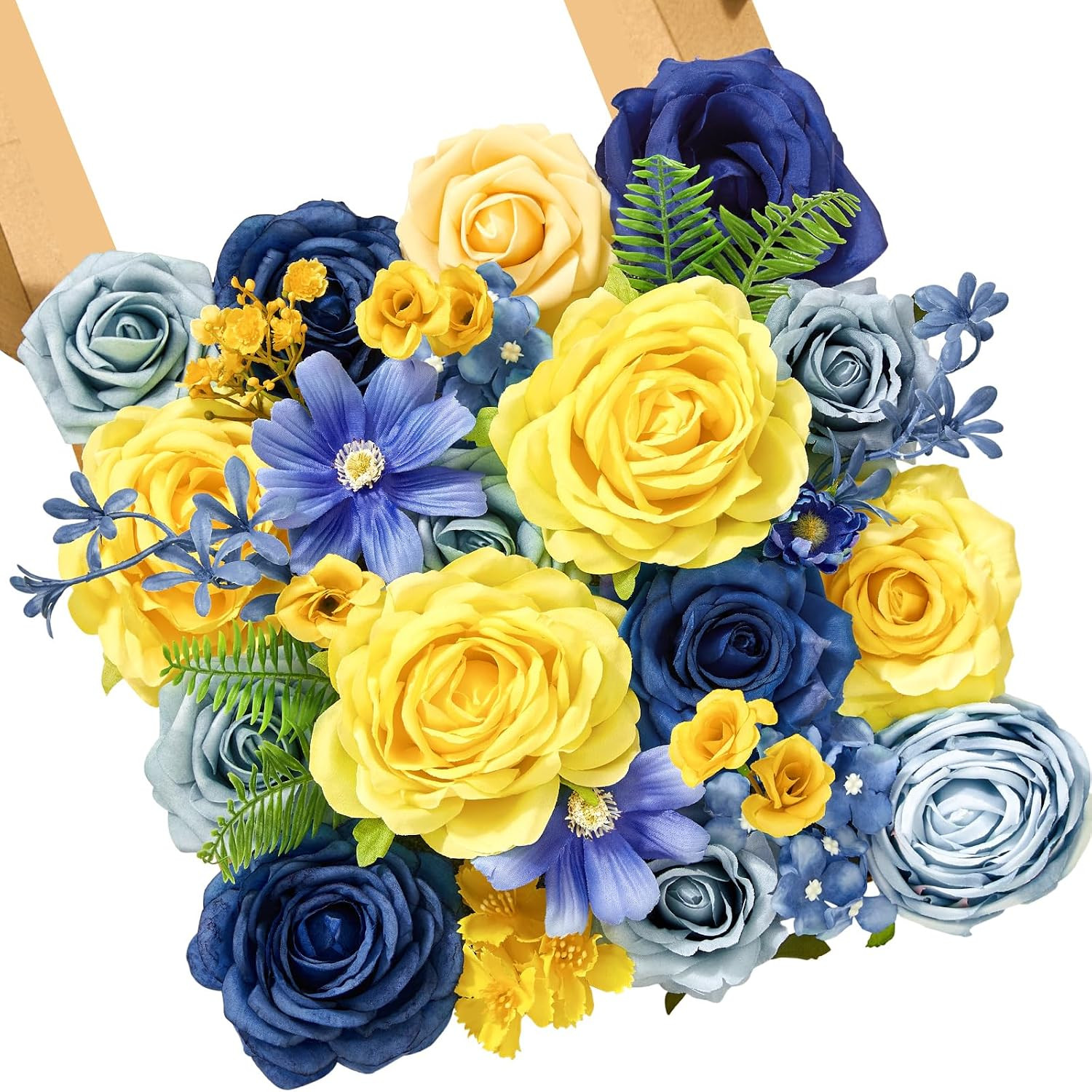 Blue and Yellow Silk Flowers for Valentine’s, Weddings, and Party Decor