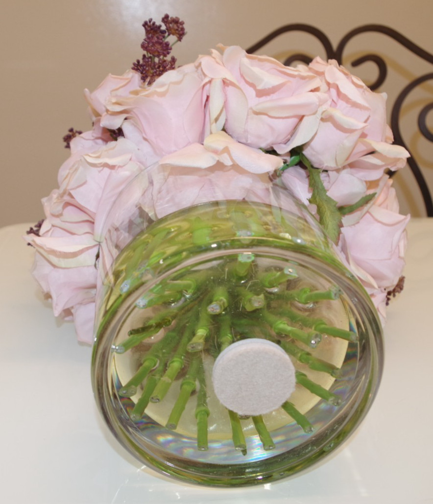 H Pink Roses & Burgundy Faux Floral Arrangement Clear Glass Vase Flower Bouquet