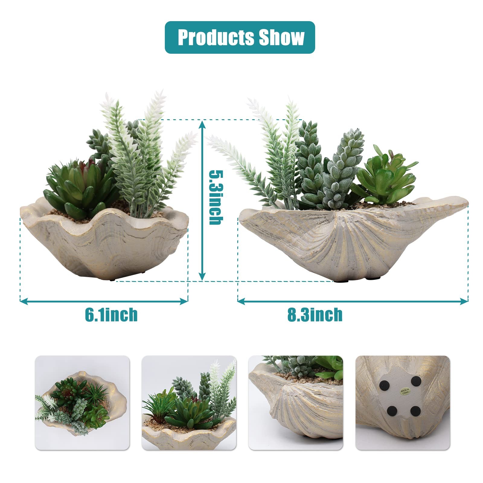 Resin Decorative artificial succulent arrangement in shell-shaped planter