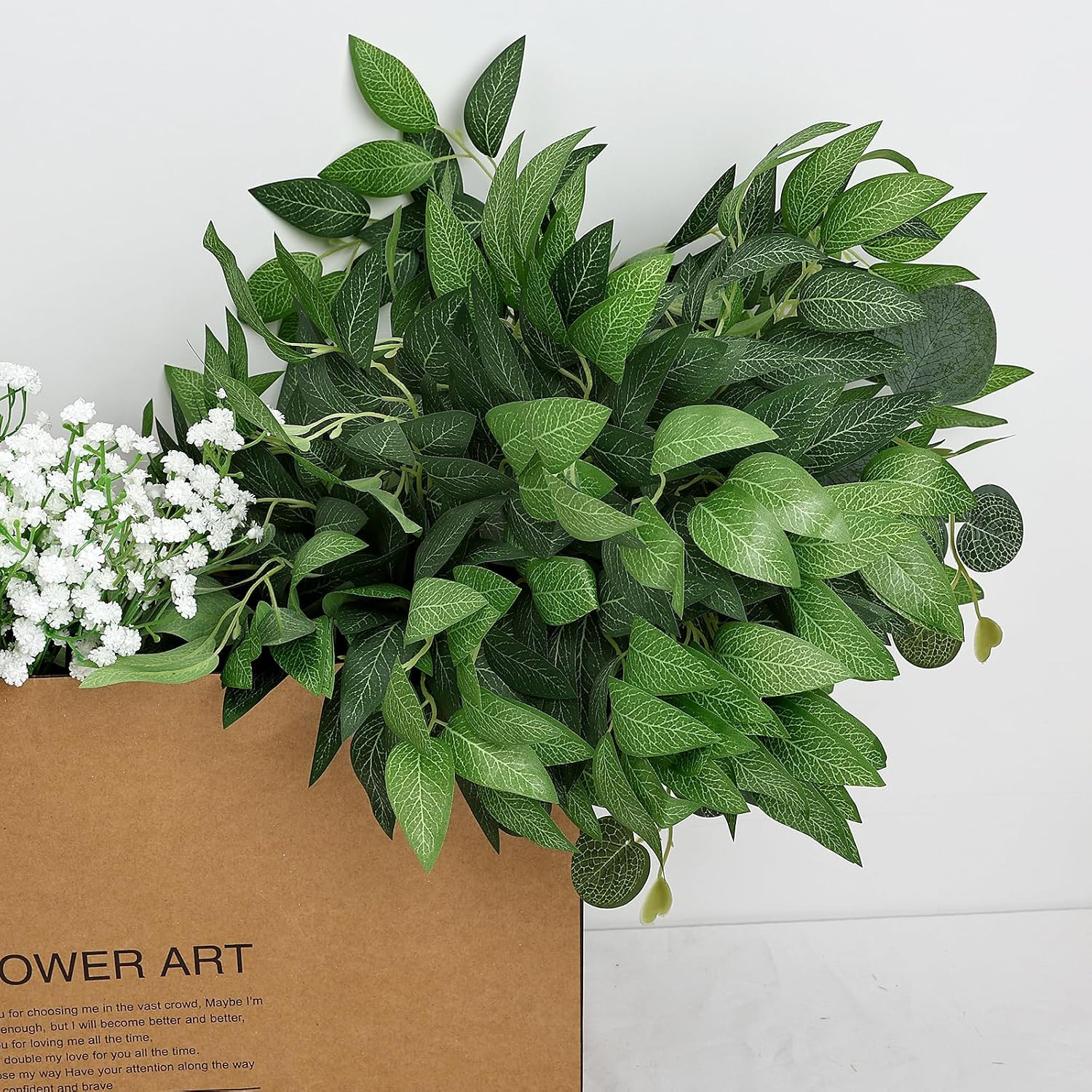 48 PCS Artificial Italian Ruscus Greenery – Fake Silk Green Leaf Stems for DIY W