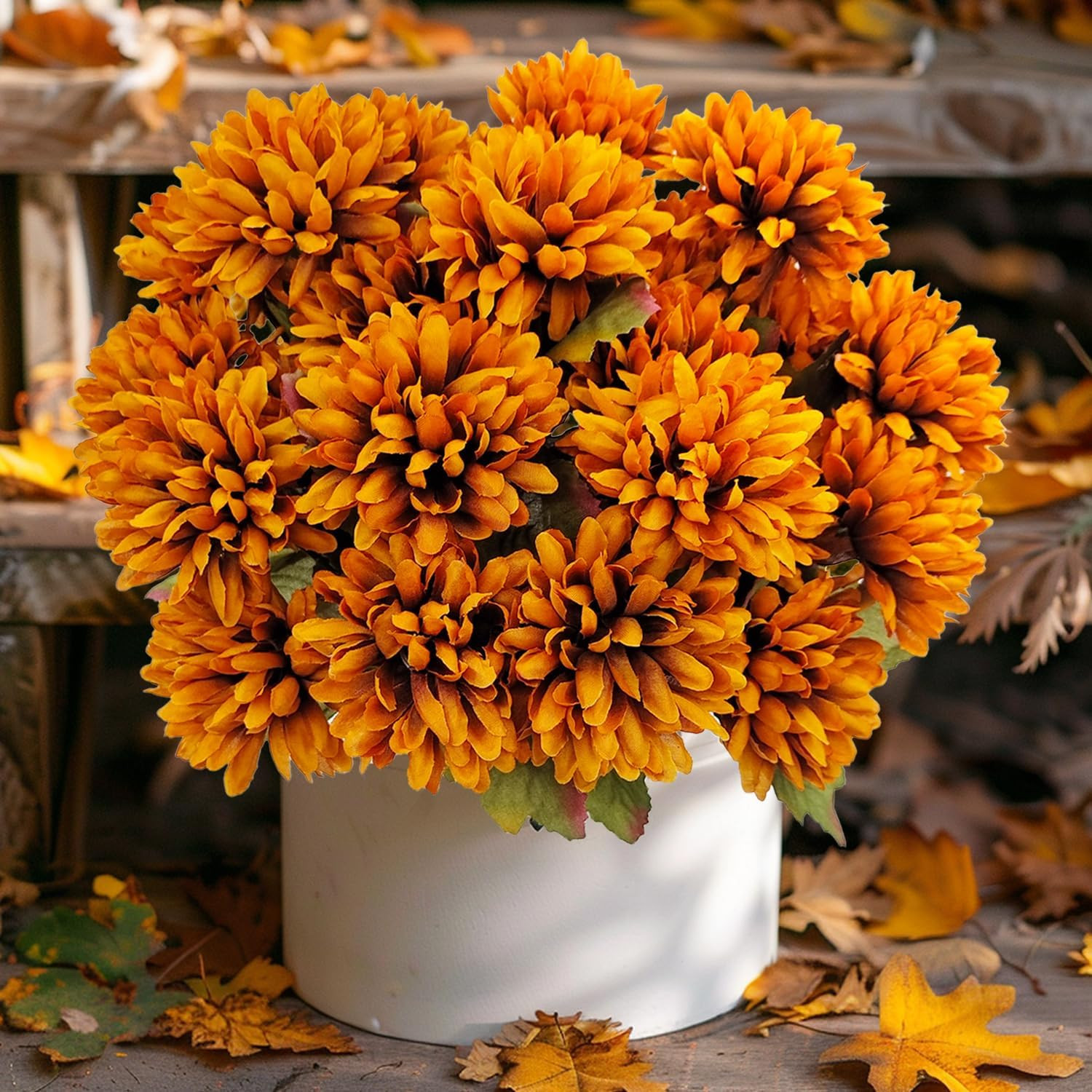 Artificial Fall Flowers Fake Mums for Outdoor, 6 Pack 30 Heads Artificial Chrysa