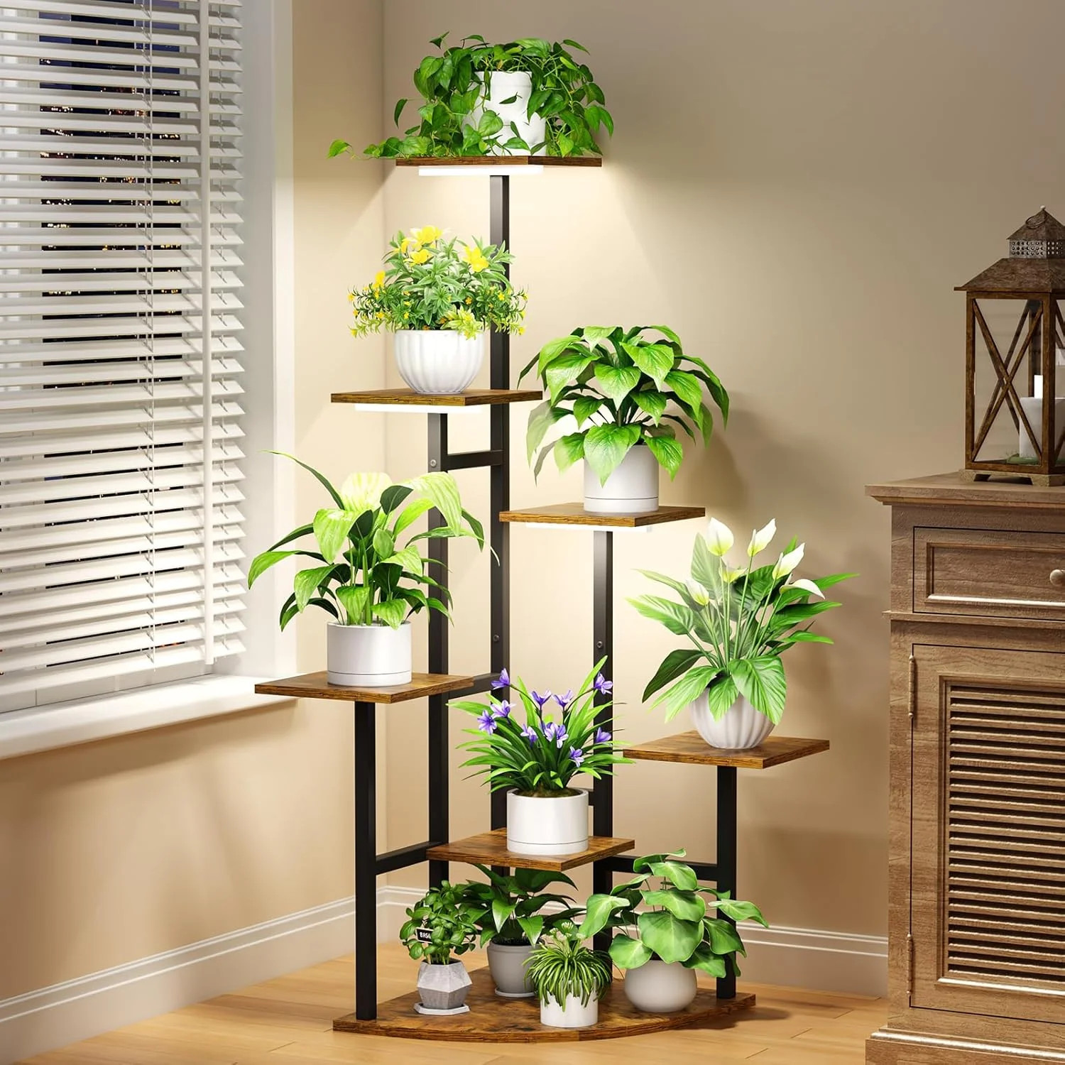 Corner Plant Stand Indoor with Grow Lights, 7 Tiered Plant Shelf Indoor, 43″ Cor