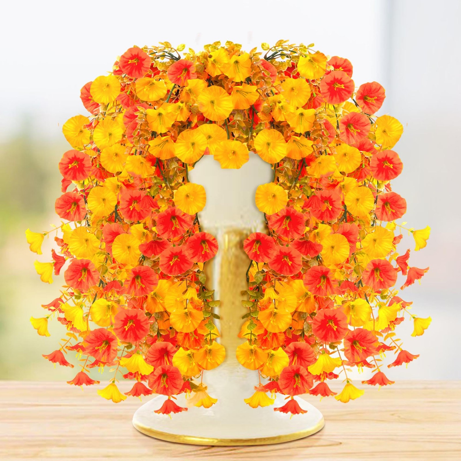 2PCS Artificial Hanging Flowers Outdoors fake mums Plants Garden Home Decorat…