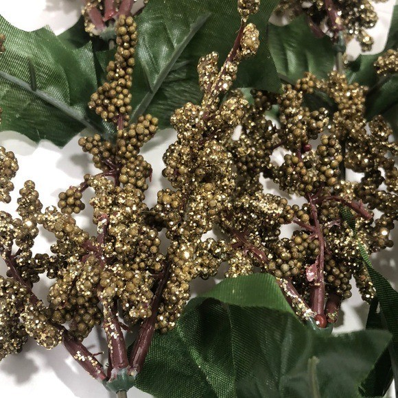 Artificial Gold and Green Decorative Berry Stems 7 total Christmas holiday ..