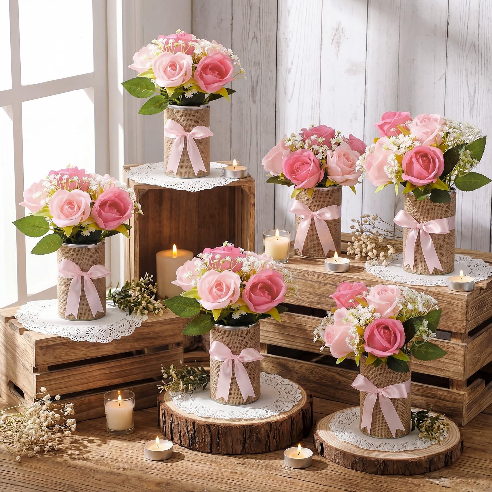 45 Pcs/6 Set Floral Baby Shower Decorations for Girl Rustic Vase Table Center…