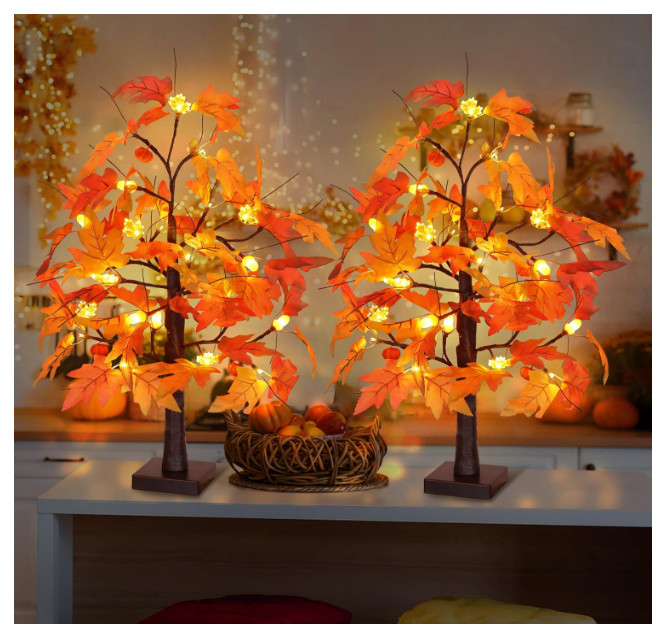 2 Pack 24″ Maple Tree Pumpkin Acorn Leaf Lights Fall Table Decorations New