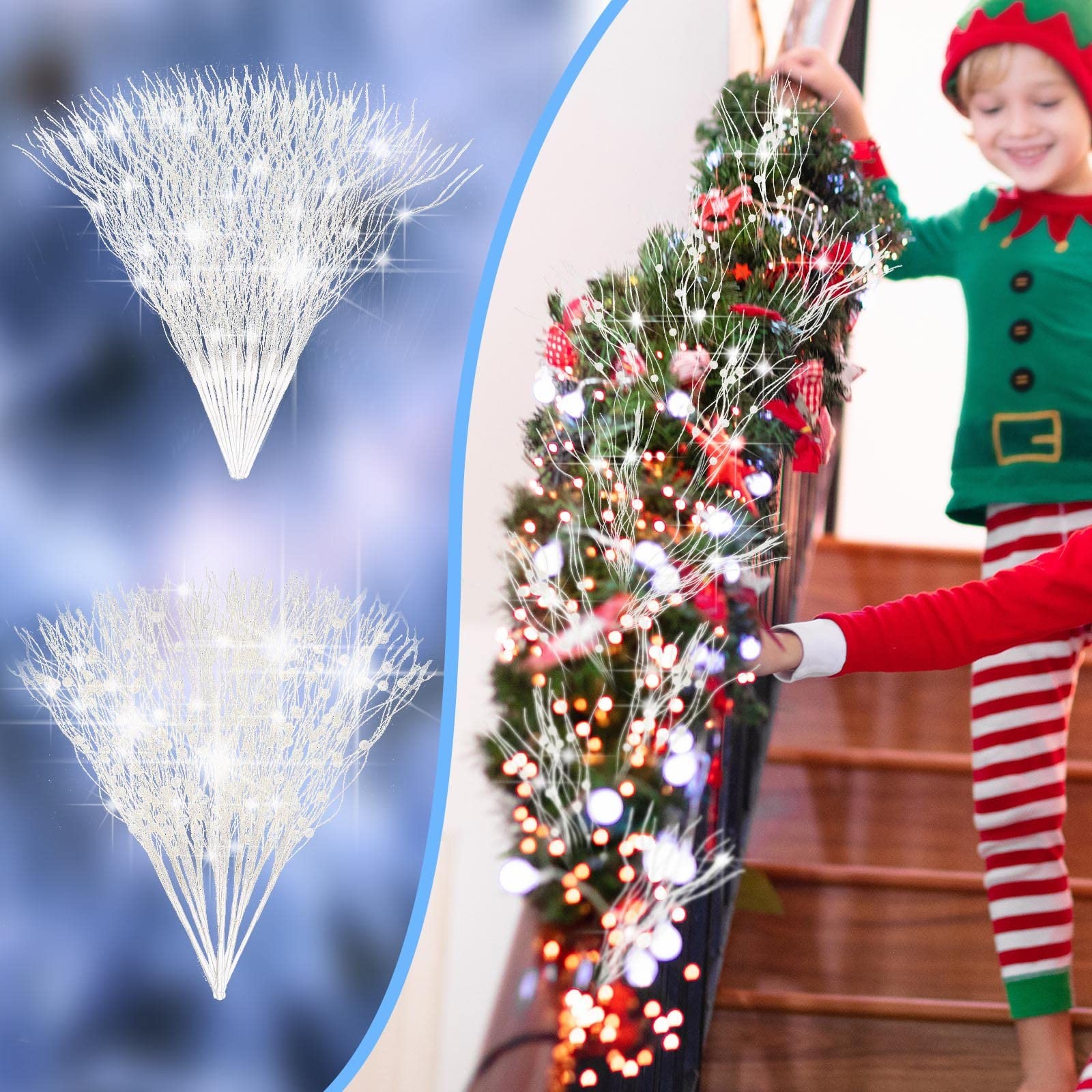 24 Pcs Christmas Artificial Glitter Stem Ornament 17 Inch Fake Picks Branches…