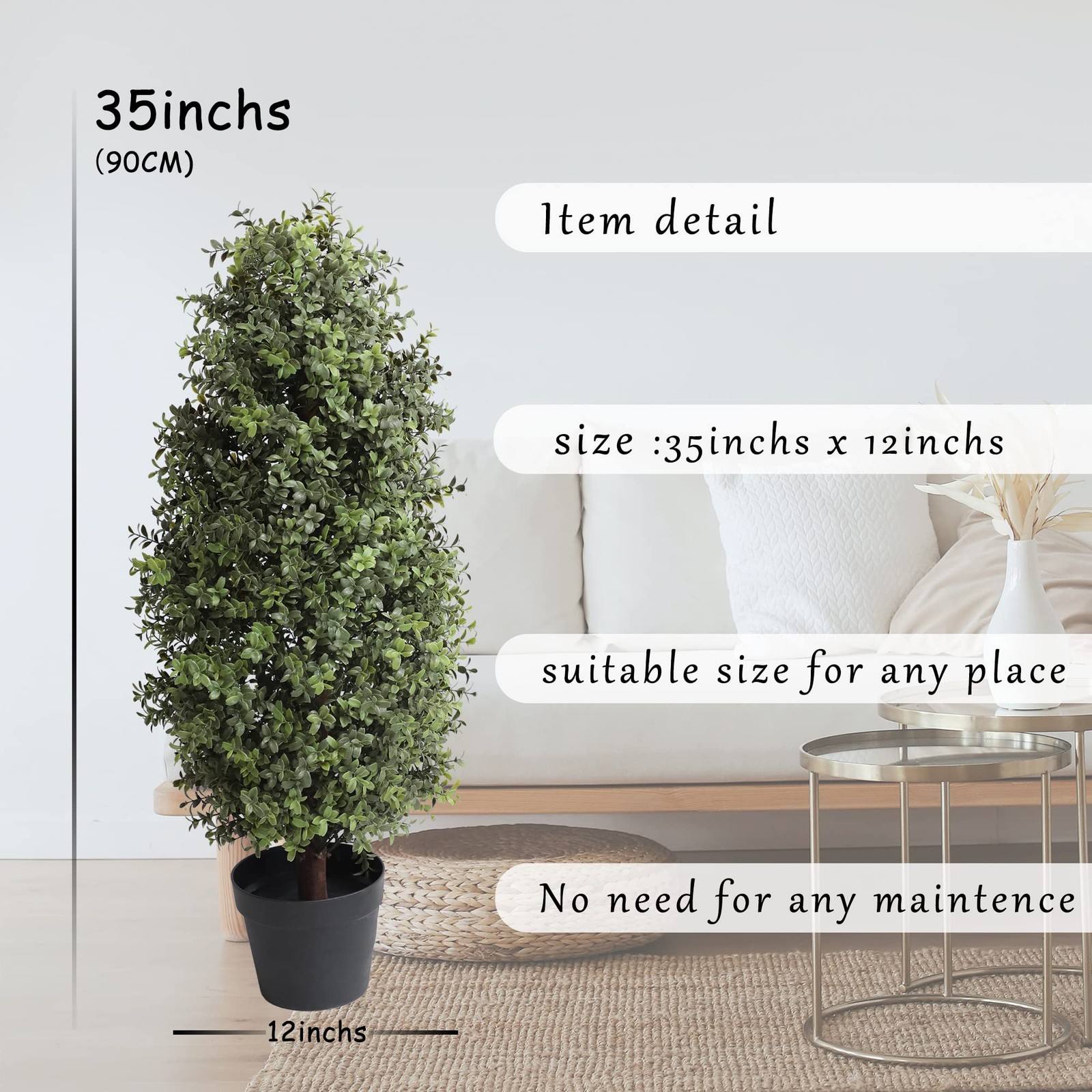 35inch Artificial Topiary Boxwood Tree, Faux Plants Outdoor 2 Packs Fake Bush…