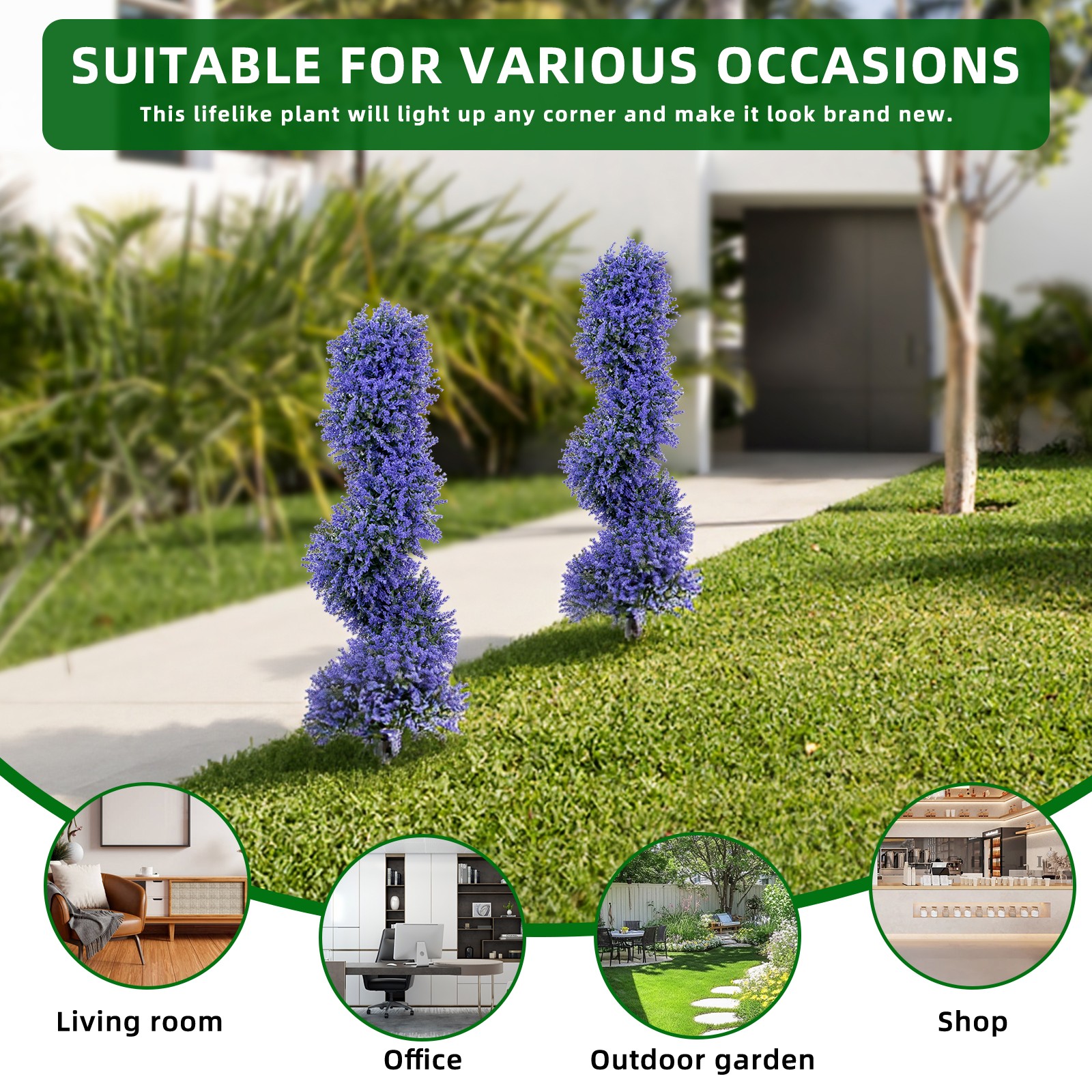 2 Pack Artificial Lavender Trees with Ground Stakes 3FT Outdoor Faux Topiary