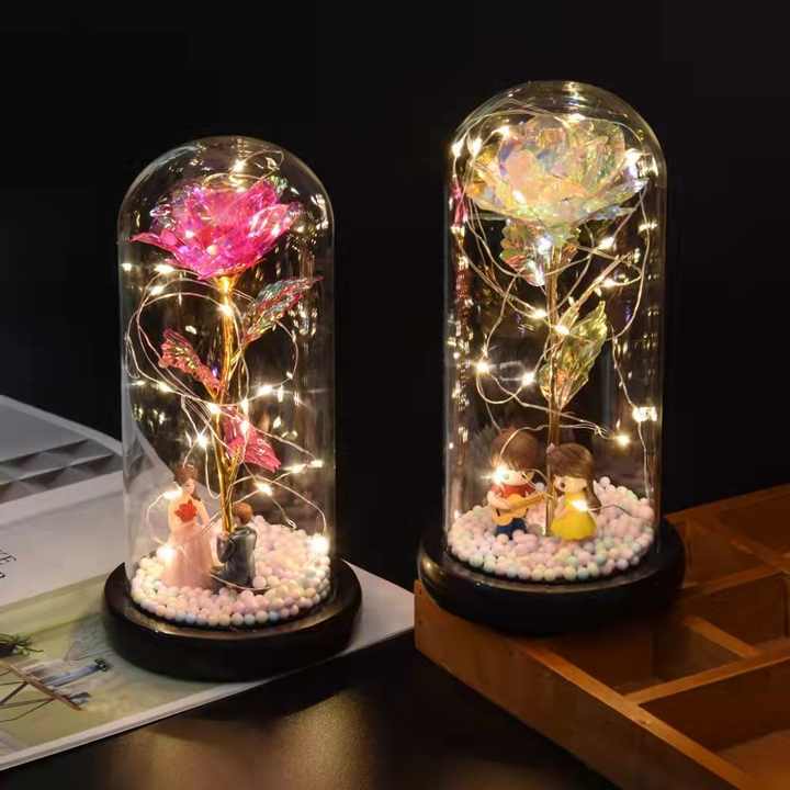 Wholesale artificial rose LED lighting, high-quality 24K rose glass cover