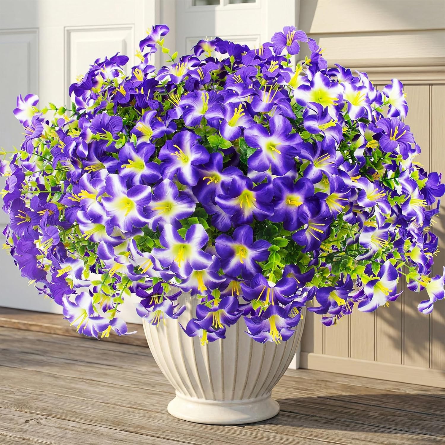16 Pcs Artificial Petunias Flowers UV Resistant Outdoor Garden Porch Decor Purpl