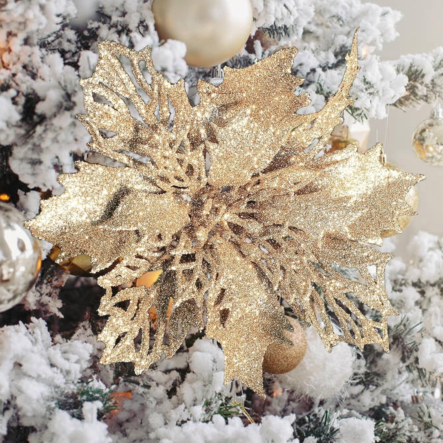 Artificial Christmas Flowers Glitter.. Champagne 24pcs