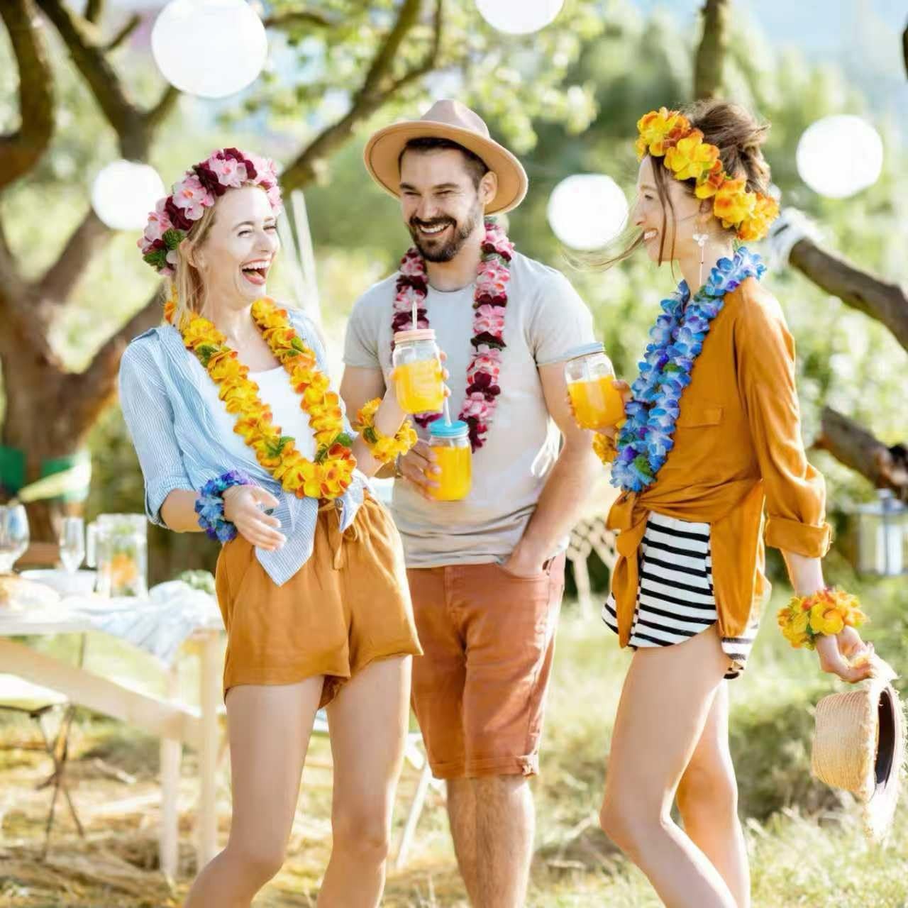 12 Counts Hawaiian Leis, Tropical Flower Lei Necklaces for Luau Party Supplie…