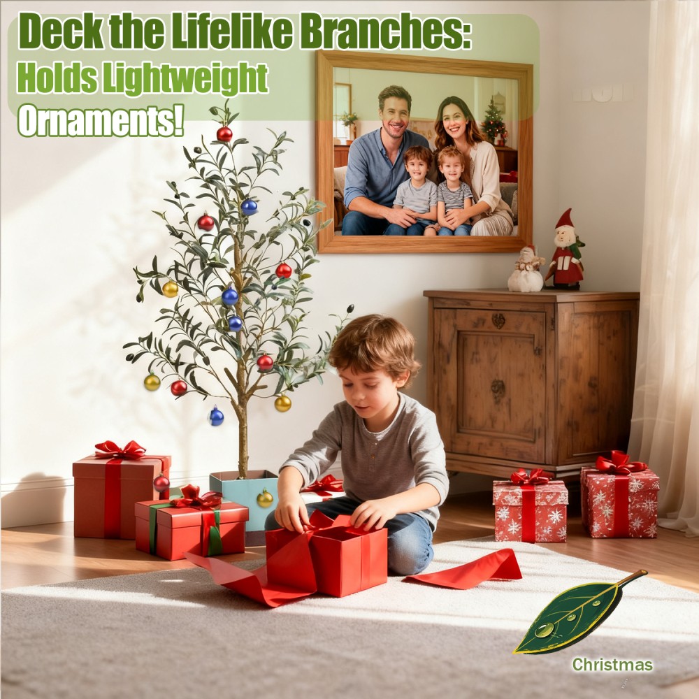 4FT Artificial Olive Tree With Fruits Water Droplets Indoor Balcony Office Decor