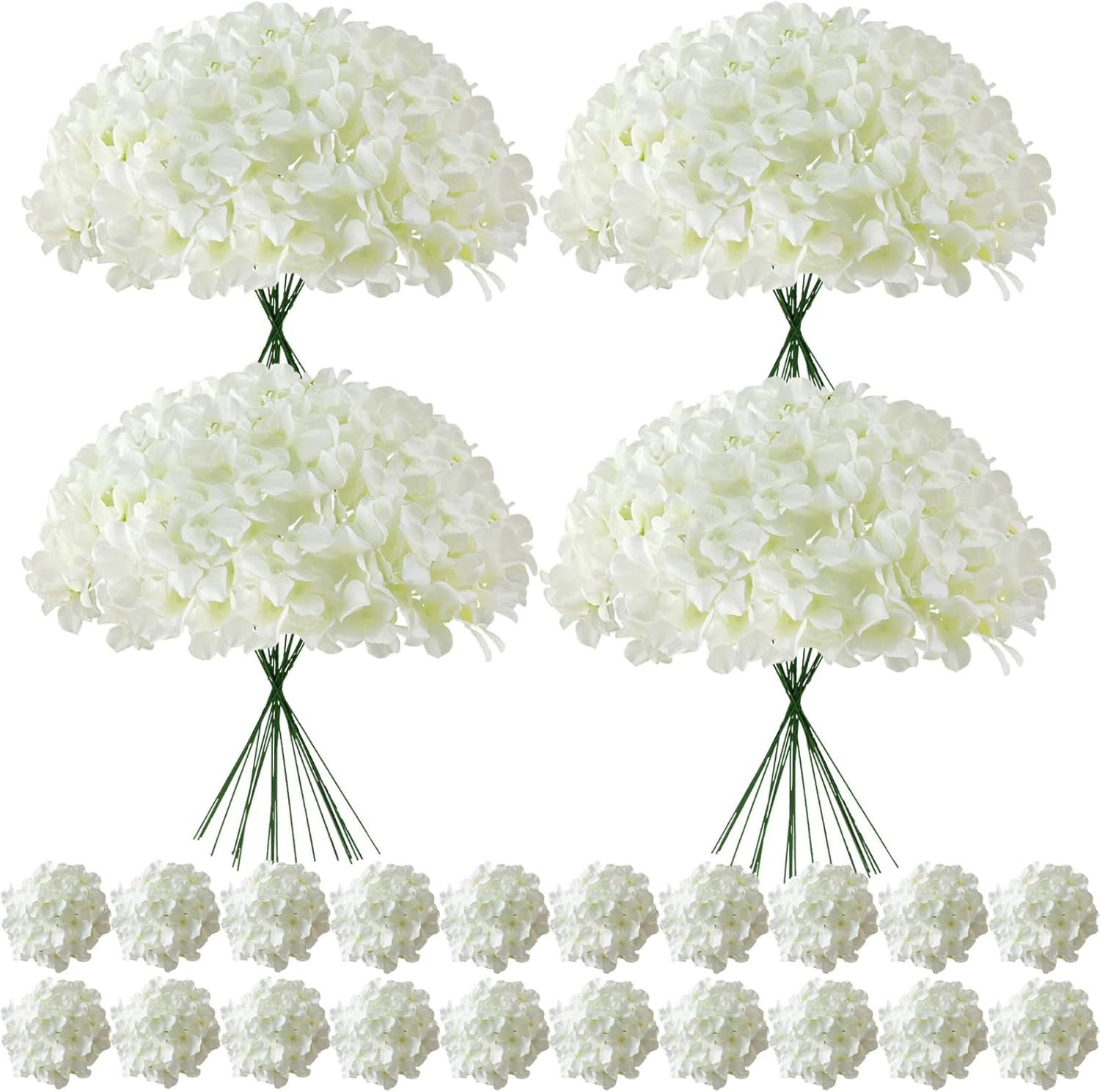 100 Pcs Faux White Hydrangea Flowers for Weddings, Parties & Home Decor