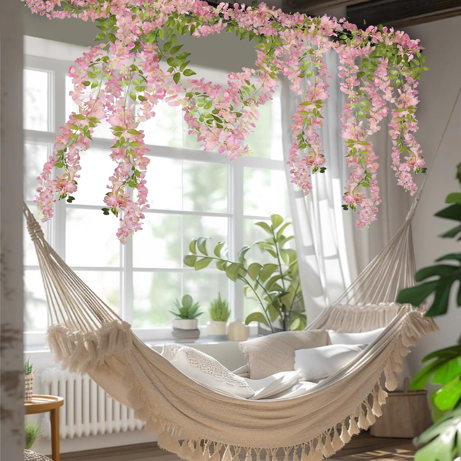 2 Pcs Wisteria Hanging Flowers Wisteria Flowers Vine Garland Wedding Arch Decora