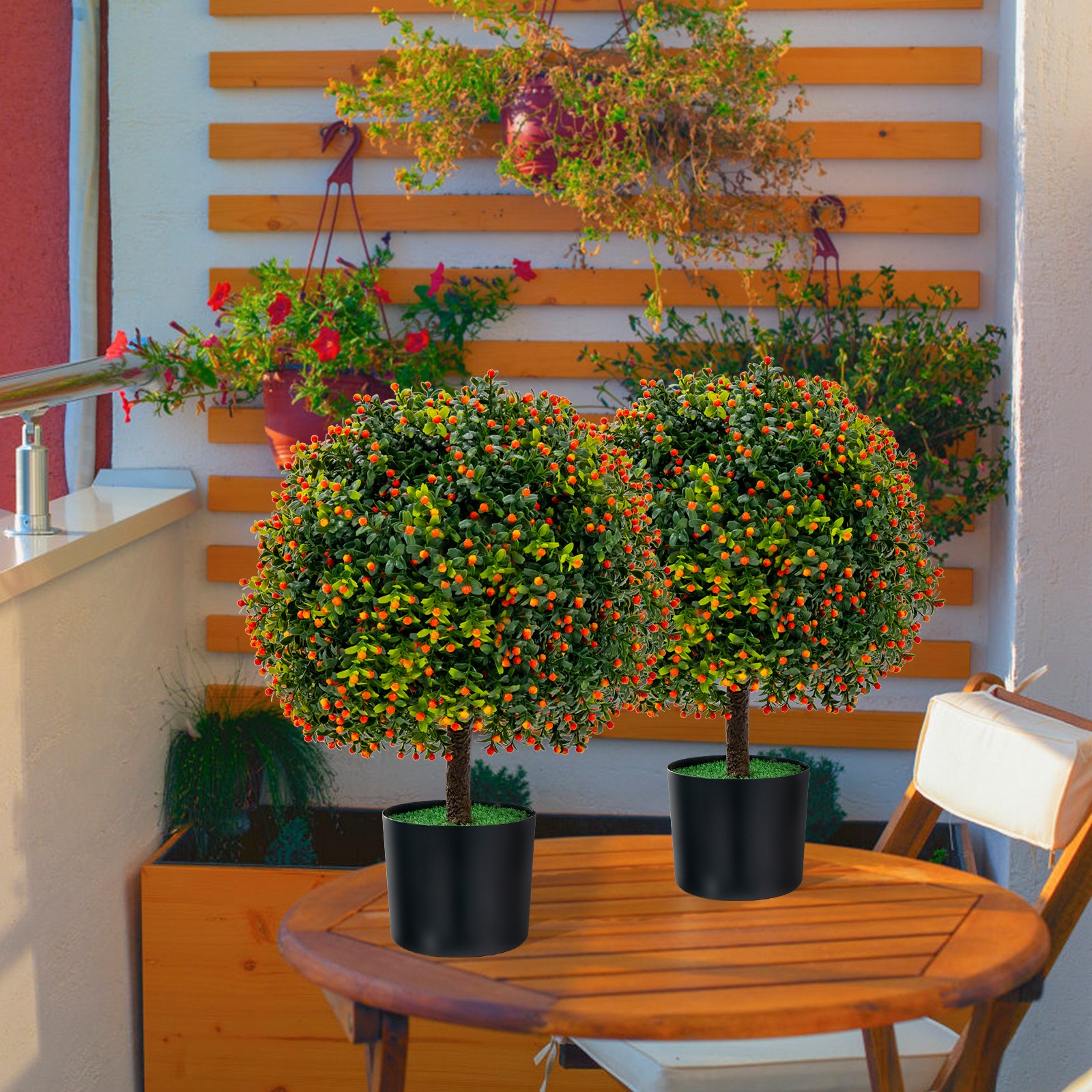 Set of 2 Artificial Boxwood Topiary Tree 22″ Decorative Ball Plants with Fruits