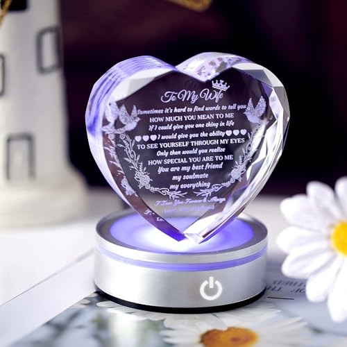 Gifts for Wife with LED Base, Romantic Crystal Keepsakes To My Wife #1 + Light