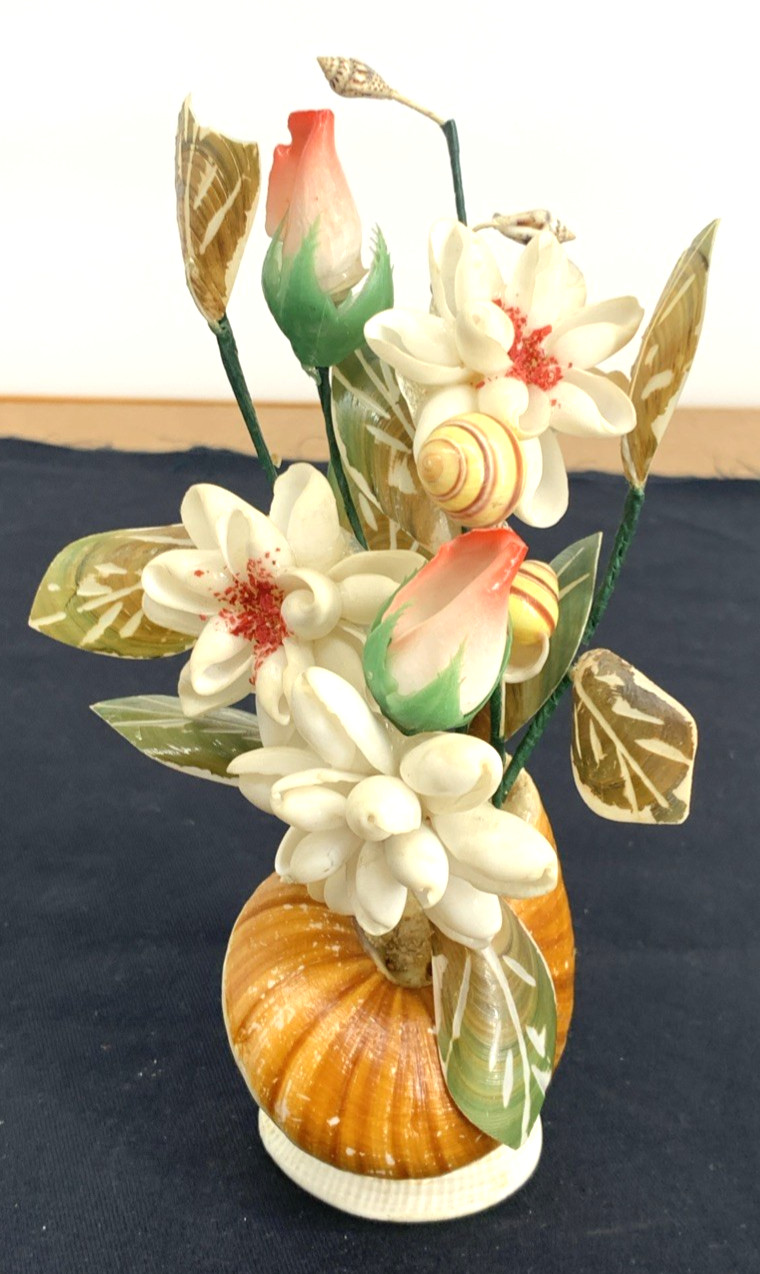 Seashell Flower Bouquet Table Top Hand made 8″ Tall Vintage