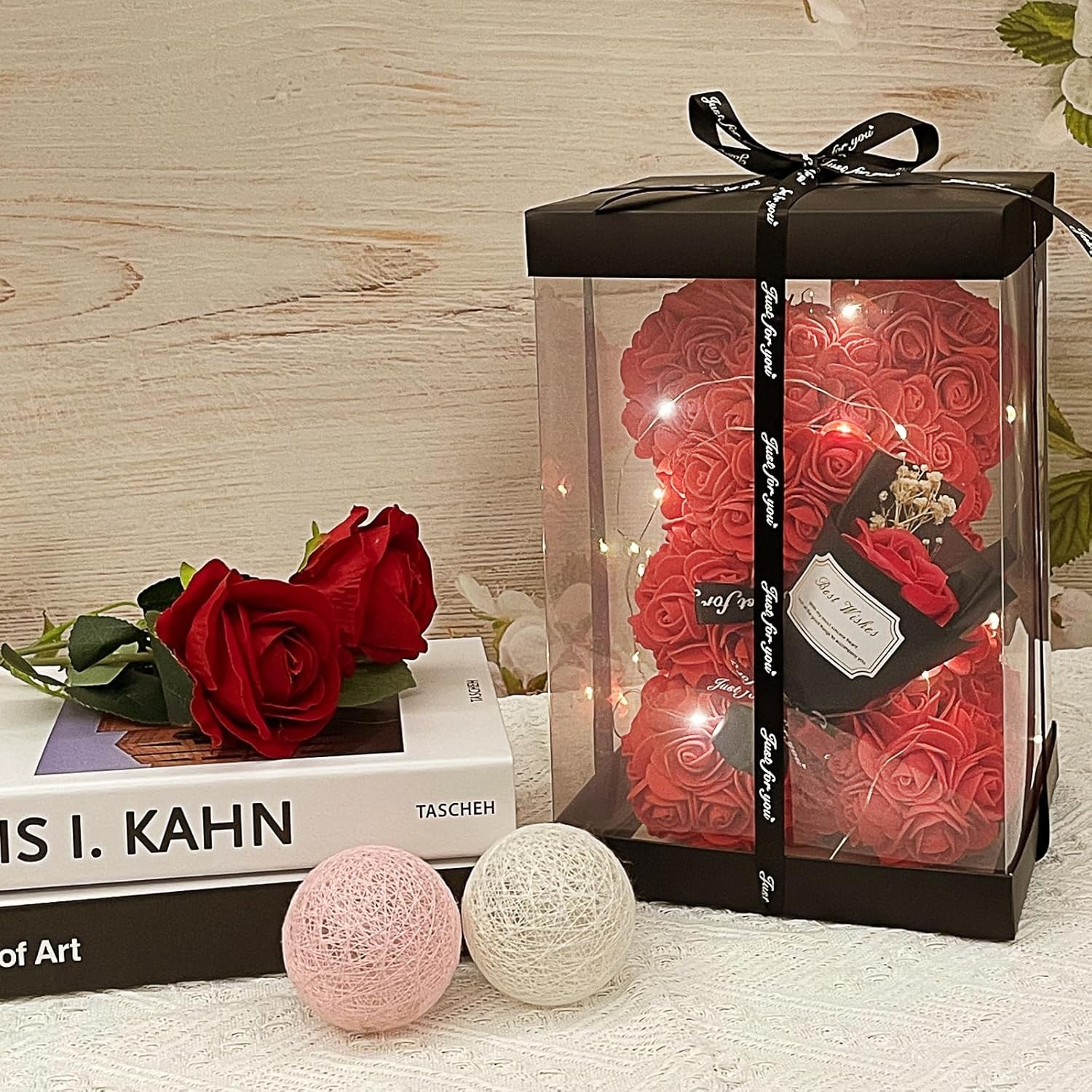 NEW RED ETERNAL ROSE BEAR WITH LED LIGHTS AND ROSE