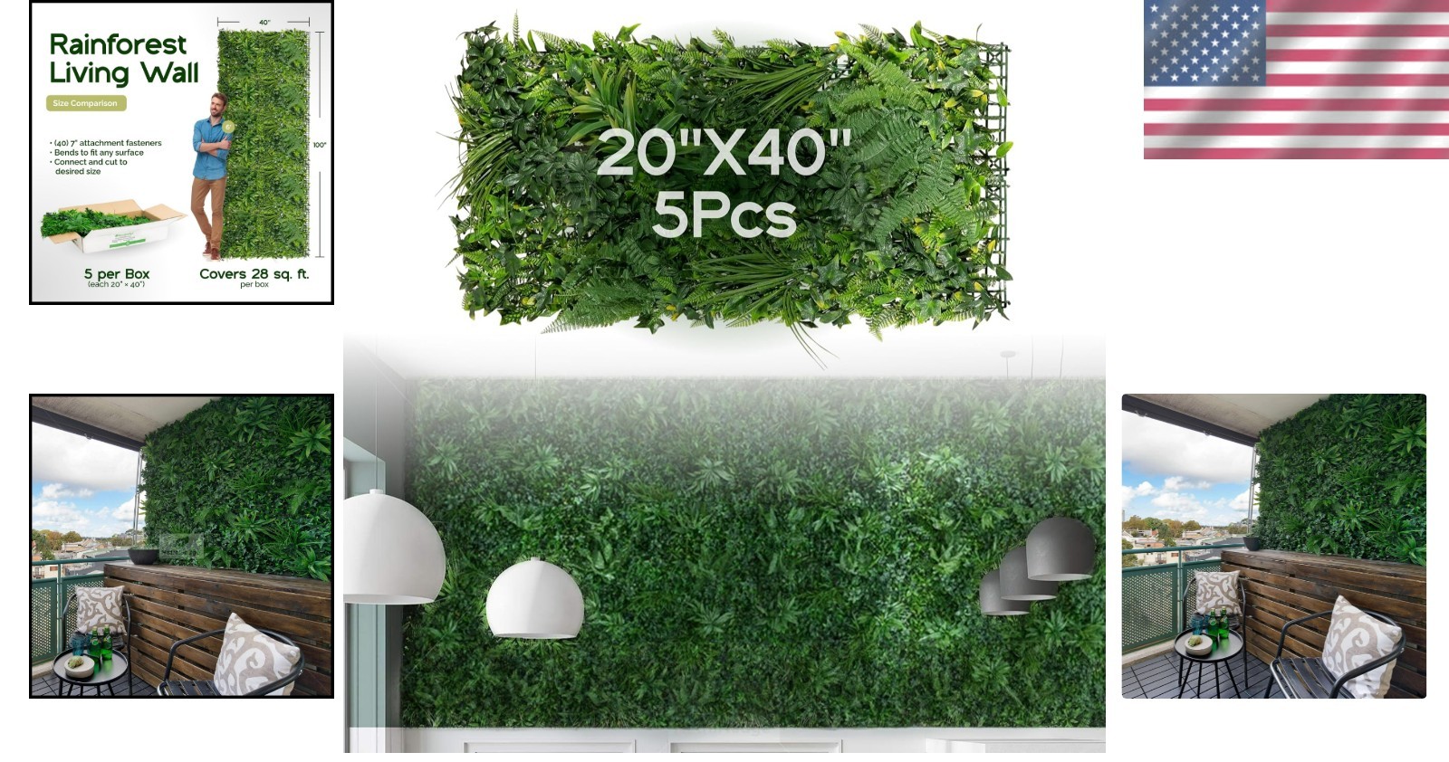 Easy Install 5Pcs 20”x40” Faux Living Wall – Perfect for Privacy & Decor