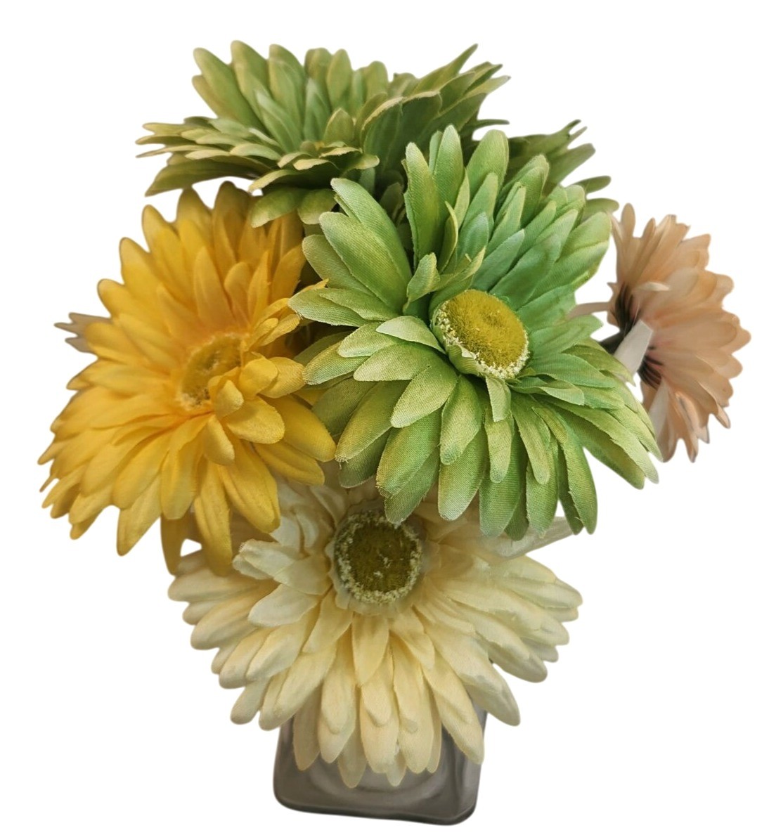 Silk Gerbera Daisy Floral Arrangement – Green Yellow & Pink Multicolor