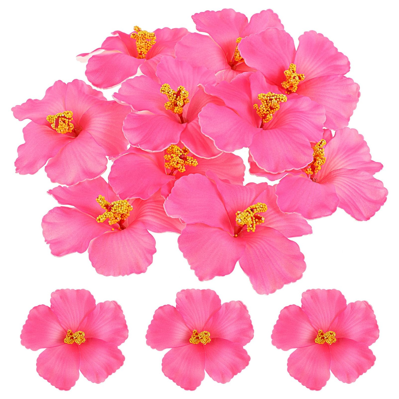 10 PCS Pink Artificial Hawaiian Hibiscus Flowers Faux Tropical Party 3.93 Inch