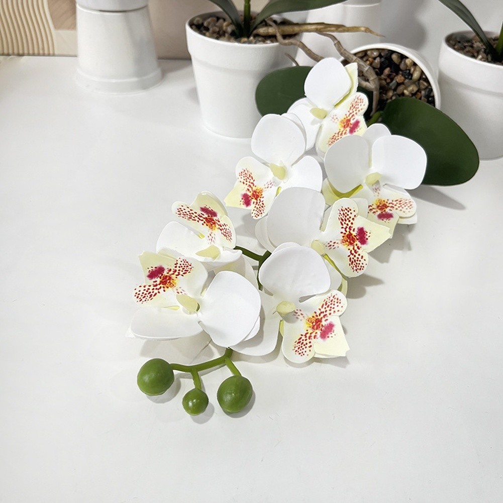 Life-Like 7-Bloom Artificial Orchid in Stylish White Stone Pot 11.81 in